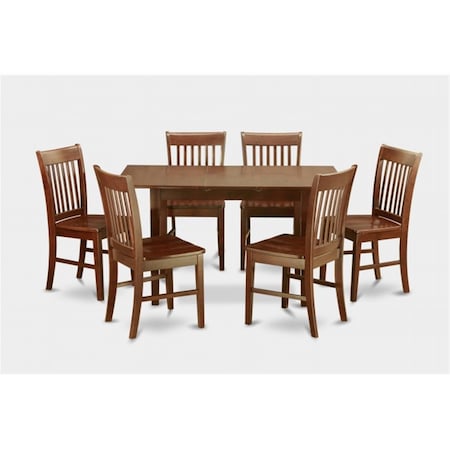 East West Furniture 7 Piece Small Kitchen Table Set- Table With Leaf and 6 Dining Room Chairs NOFK7-MAH-W